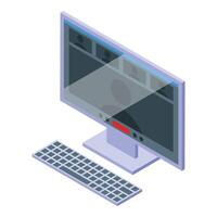 Desktop computer displaying video conference with remote workers vector