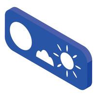Day night switch button showing sun and moon with cloud isometric icon vector