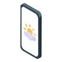 Smartphone showing sun behind cloud isometric icon vector