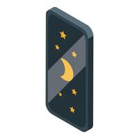 Smartphone showing night sky with moon and stars in isometric view vector