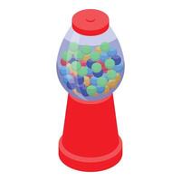 Colorful gumball machine dispensing candy, isometric view vector