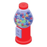 Red gumball machine dispensing colorful candy, isometric view vector