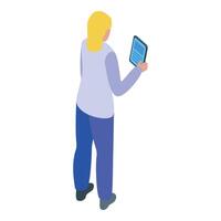 Doctor using tablet for medical record consultation, isometric view vector