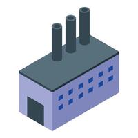 Processing plant emitting smoke with three chimneys in isometric view vector