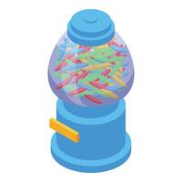 Blue gumball machine dispensing colorful candy vector