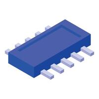 Microchip connecting to motherboard, isometric view of electronic component vector