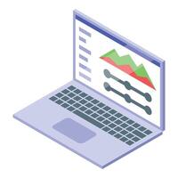 Laptop showing statistical charts and controls for data analysis vector
