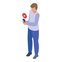 Man holding smartphone with red cross mark is deleting an app or unsubscribing vector