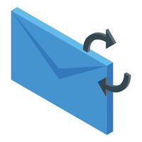 Email sending isometric icon representing rotating mail envelope vector