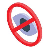 Red forbidden sign crossing out viewing eye isometric icon vector