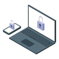 Secure laptop and smartphone protecting user data with isometric lock icons vector