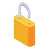Opened padlock in isometric view ensuring security and protection vector