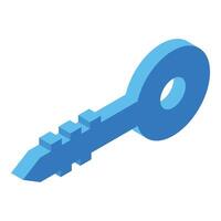 Blue key opening padlock accessing security and privacy isometric icon vector