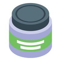 Cosmetic cream jar with green label sitting on white background vector