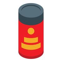 Red metal tin can containing food preserving showing simple label vector
