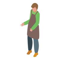 Shopkeeper wearing apron making showing gesture isometric icon vector