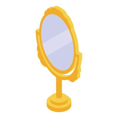 Golden oval mirror standing on a pedestal reflecting light