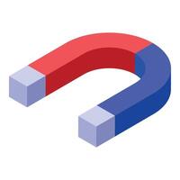 Red and blue horseshoe magnet generating magnetic field vector