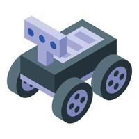 Exploration rover moving on alien planet surface, gathering information vector