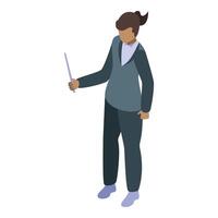 Businesswoman holding pointer during presentation explaining business strategy vector