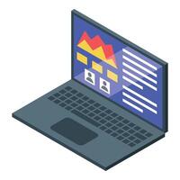 Laptop showing statistics charts and data analysis on screen vector