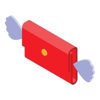 Red wallet flying with wings representing fast money transfer vector