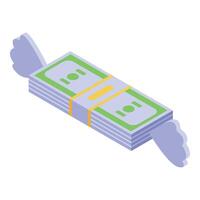 Stack of banknotes flying with wings, fast money transfer concept vector