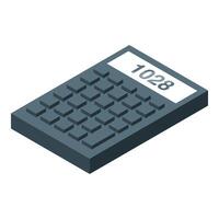 Modern calculator showing number 1028 on display, performing calculations vector
