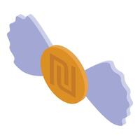 Israeli shekel coin wrapped in candy wrapper symbolizing investment or reward vector