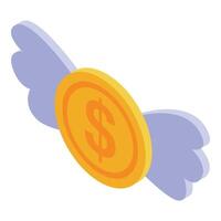 Golden coin flying with wings representing fast money transfer vector