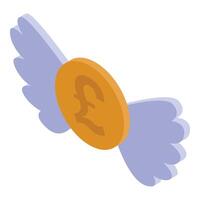 Golden pound coin flying with wings, fast money transfer concept vector