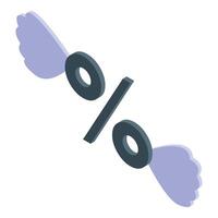 Percentage symbol with wings taking off representing sales increase vector