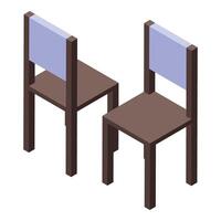 Two waiting room chairs with blue backs in isometric view vector
