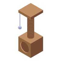 Cat scratching post with hanging toy entertaining kitten vector