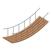 Wooden suspension bridge connecting two sides in isometric view vector