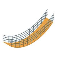 Wooden suspension bridge with metal railing connecting two sides vector