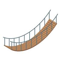 Rope bridge connecting two sides with wooden planks and metal railing vector
