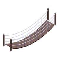 Rope bridge connecting two sides with wooden planks and safety netting vector