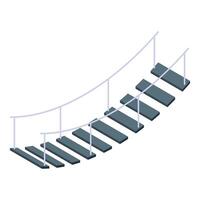 Suspension bridge with wooden steps leading upwards in isometric view vector