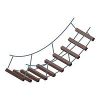 Rope bridge connecting two sides with wooden steps in isometric view vector