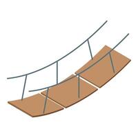 Rope bridge connecting two sides with wooden planks in isometric view vector