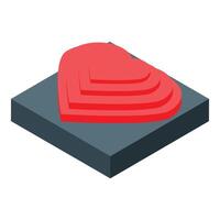 Red layered heart icon representing love and romance on gray square vector