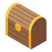 Closed wooden treasure chest with golden details in isometric view vector