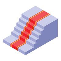 Red carpet rolling out on white stairs in isometric view vector