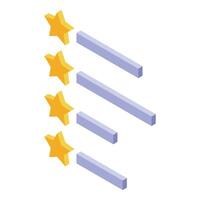 Four golden stars showing rating with progress bars in isometric view vector