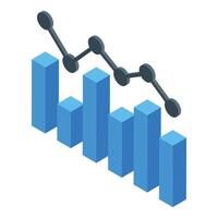 Decreasing bar graph showing negative trend in isometric view vector