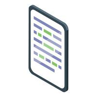 Smartphone showing source code with highlighted syntax in isometric view vector