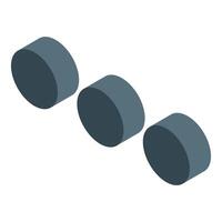 Three gray cylinders creating diagonal line isometric projection vector
