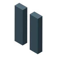 Two gray rectangular parallelepipeds representing pause button symbol in isometric view vector