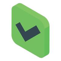 Green rounded square isometric check mark button showing validation vector